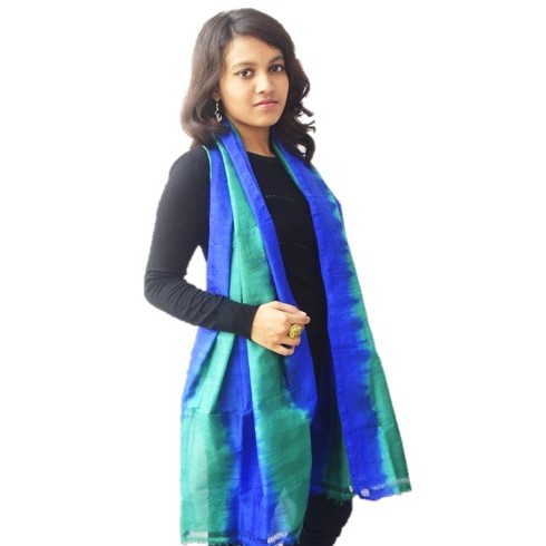 Striped Blue Green Silk Dupatta or Stole